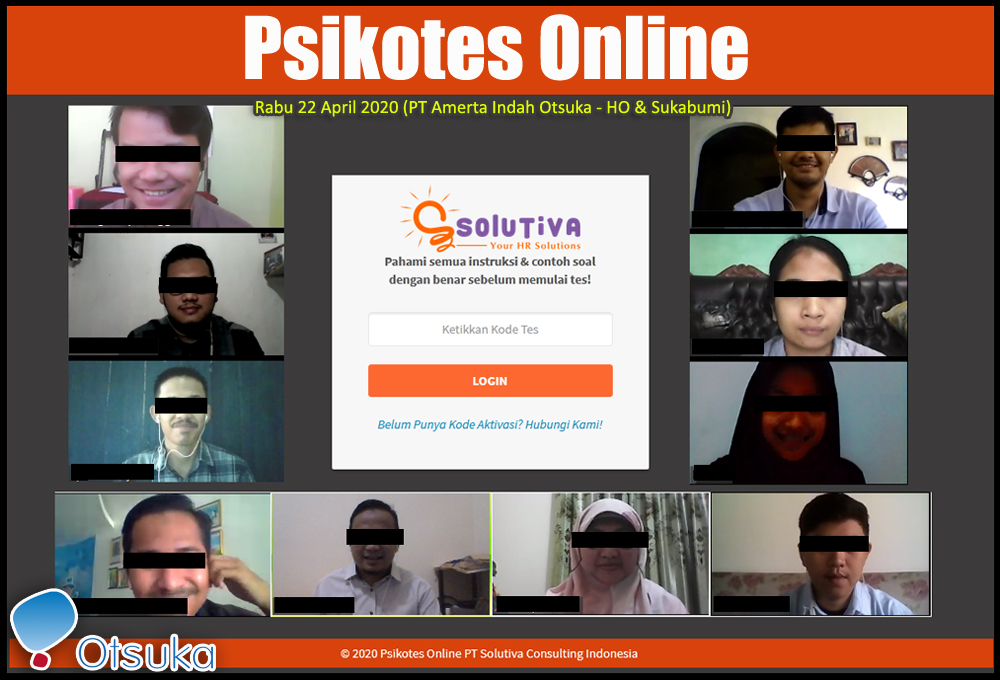 PT Amerta Indah Otsuka (HO & Sukabumi) kembali mengirimkan 8 peserta untuk Psikotes Online di Solutiva